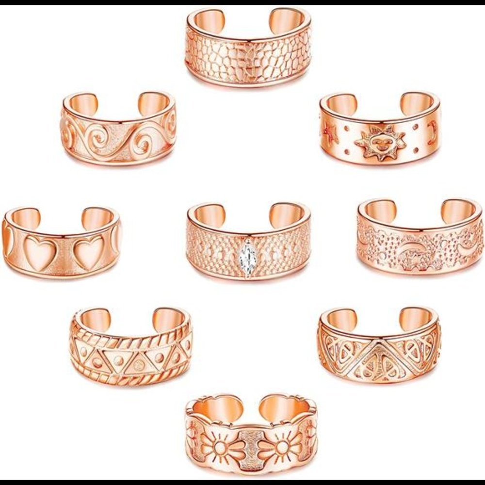 JOERICA 9PCS Adjustable Toe Rings for Women Vintage Open Cuff Toe Ring Set Foot